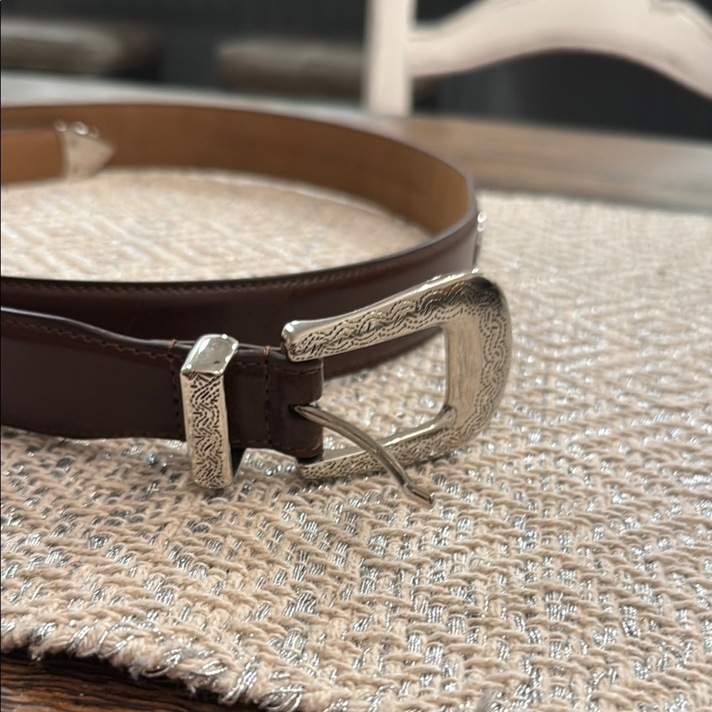 Men's Brown Leather Belt with Silver Buckle